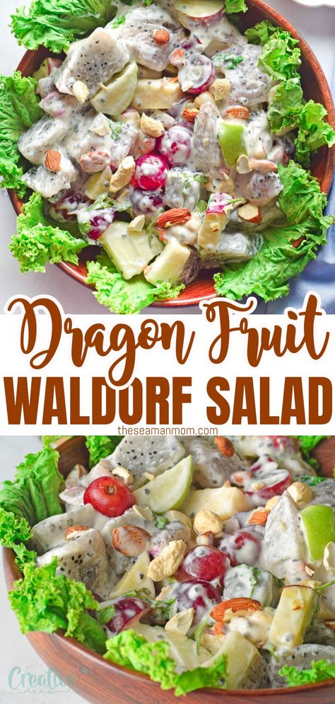 Dragonfruit Salad, Dragon Fruit Jam Recipe, Dragon Fruit Salad, Dragonfruit Recipes, Fruit Jam Recipes, Waldorf Salad Recipe, Real Food Dinner, Food Dinners, Main Salad