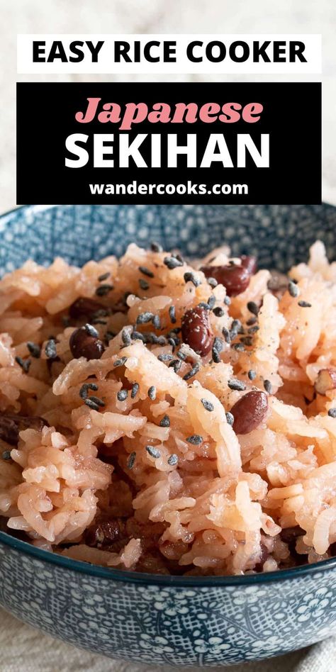 Try this easy rice cooker method for sekihan - Japanese red bean rice - no soaking required! Serve this bright and colourful dish for family celebrations or use it to make pink onigiri rice balls! Red Bean Rice, Japanese Sticky Rice, Japanese Rice Dishes, Keto Bread Easy, Rice With Beans, Onigiri Rice, Bean Rice, Azuki Bean, Easy Rice