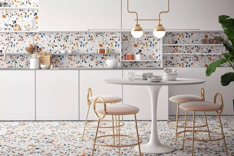 Variety, Cost, Durability: Just a Few Reasons to Choose Terrazzo Terrazzo Backsplash Kitchen, Terrazo Floor Kitchen, Terrazzo Kitchen Backsplash, Terrazzo Backsplash, Terrazzo Interior, Terrazzo Kitchen, Wet Kitchen, Kitchen Renos, Second Kitchen