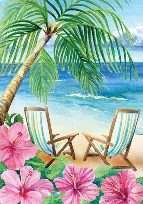 Coconut Flower, Art Plage, Soyut Sanat Tabloları, Art Tropical, Tropical Art, Beach Painting, Pictures To Paint, Beach Art, Painting Projects