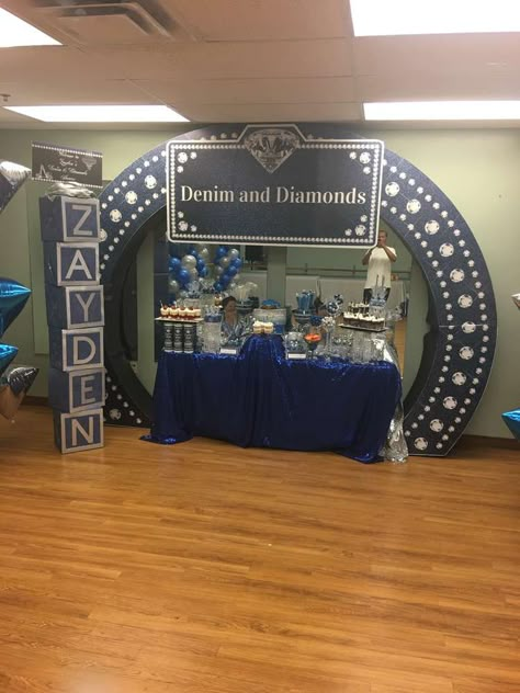 Denim and Dismonds Baby Shower Party Ideas | Photo 14 of 18 | Catch My Party Bling Party Ideas, Denim Themed Party, Wedding Blue Theme, Blue Theme Party, Pearl Birthday Party, Denim Baby Shower, Diamond Theme Party, Diamonds And Denim Party, Denim And Pearls