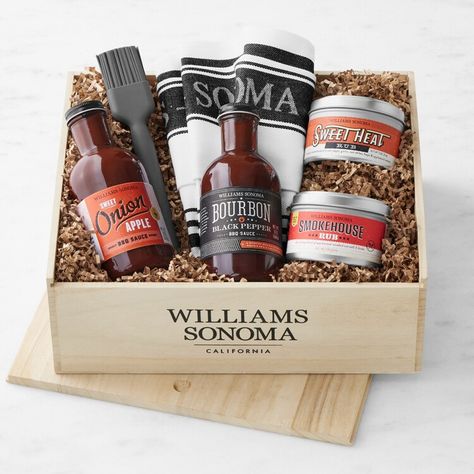 22 Father’s Day Food Gift Baskets You Can Ship to Him Bbq Gift Basket, Sweet Bourbon, Gift Crates, Basting Brush, Food Gift Baskets, Bbq Gifts, Event Logo, Vegetarian Pasta, Gifting Ideas