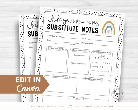 Substitute Teacher Forms, Substitute Teacher Resources, Substitute Teacher Tips, Substitute Teacher Binder, Substitute Folder, Substitute Binder, Absent Students, Binder Templates, Classroom Organization Elementary