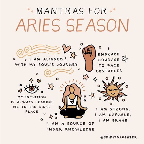 4,668 Likes, 45 Comments - Spirit Daughter (@spiritdaughter) on Instagram: “Some Aries Season Mantras for us all to use ♈️. I think they're needed...❤️⁠ #ariessesason #mantra…” New Moon And Full Moon, Spirit Daughter, April Baby, April April, Aries Baby, Aries Season, Baby Spring, Spiritual Journals, Souls Journey