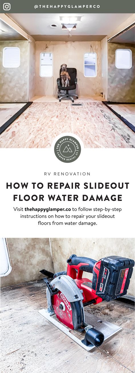 How to fix water damage to RV slideout floors. How To Fix A Camper Slide Out, Rv Slide Out Floor Repair, Rv Water Damage Repair, Remodel Camper, Rv Restoration, 5th Wheel Living, Rv Flooring, Renovated Rv, Camper Flooring