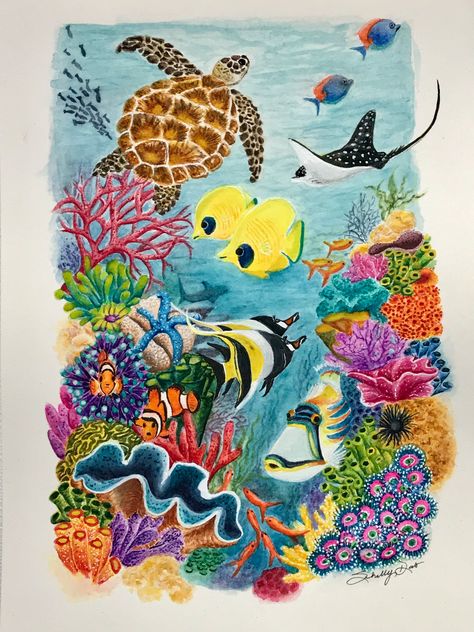 Aquarium Drawing, Under The Sea Drawings, Wave Art Painting, Underwater Drawing, Sea Creatures Drawing, Ocean Art Painting, Bubble Drawing, Ocean Drawing, Sea Drawing