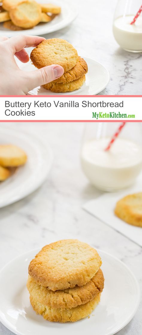 Buttery Keto Vanilla Shortbread Cookies (Gluten Free, Grain Free, Low Carb) Keto Shortbread Cookies, Vanilla Shortbread Cookies, Keto Shortbread, Vanilla Shortbread, Cookies Sans Gluten, Galletas Keto, Pudding Chia, Desserts Keto, Cookies Gluten Free