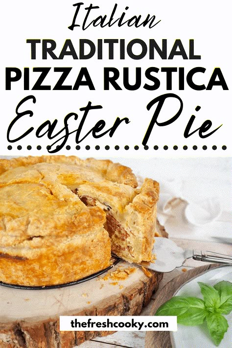 Image of pulling a slice of pizza rustica pie from whole pie. Italian Meat Pie Easter Recipe, Easter Pizza Rustica, Easter Meat Pie Italian, Italian Easter Pie Pizza Rustica, Easter Pie Italian, Pizza Rustica Italian Easter, Easter Pizza, Italian Easter Pie, Pizza Rustica