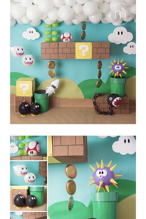 Mario Classroom Decorations, Diy Bowser Decorations, Mario Bros Props, Mario World Decorations, Super Mario Tunnel Diy, Mario Cart Halloween Decorations, Bowsers Castle Decoration, Mario Photo Backdrop, Super Mario Props Diy