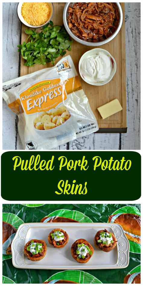 Pulled Pork Potato Skins are an easy to make and tasty Game Day recipe. #gameday #potatorecipes #pulledpork | Pulled Pork Recipes | Appetizer Recipes | Game Day Recipes | Potato Recipes Pulled Pork Potato, Vegetarian Appetizers Easy, Healthy Mashed Potatoes, Game Day Recipes, Healthy Superbowl Snacks, Healthy Appetizer Recipes, Potato Bites, Making Mashed Potatoes, Pulled Pork Recipes