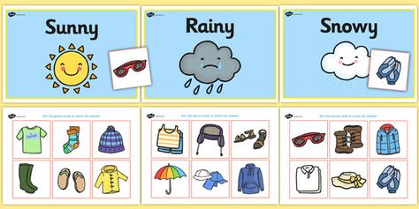 Weather Clothes Sorting Activity - clothes sorting activity, weather and the… Weather Kindergarten, Clothes Sorting, Weather Activities Preschool, Weather Activities For Kids, Teaching Weather, Weather Lessons, Weather Worksheets, Preschool Weather, Weather Crafts