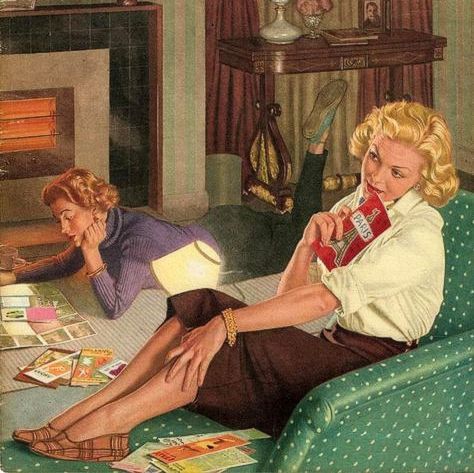 Vintage Lesbian, Planning A Vacation, Vintage Illustration Art, Lesbian Art, Retro Ads, Pulp Art, Two Sisters, Vintage Life, Reading Books