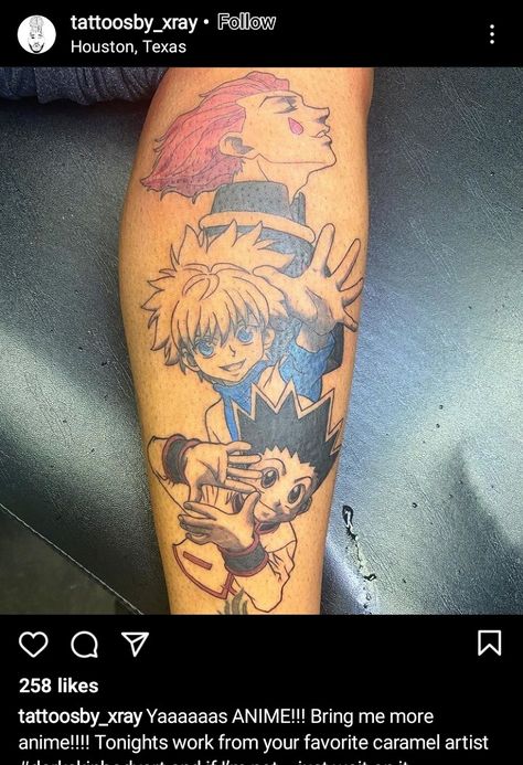 Anime tattoo Anime Black Tattoo Design, Leg Tattoos Anime, Anime Leg Tattoo Ideas, Anime Tattoos Dark Skin, Anime Tattoo On Black Skin, Anime Tattoos On Dark Skin, Anime Tattoo Black Skin, Anime Tattoos Black People, Anime Tattoo Dark Skin