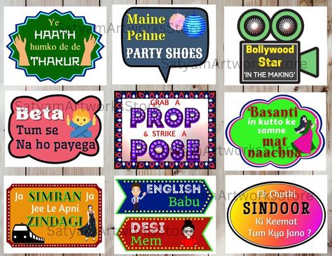 31 Bollywood Party Props, Bollywood Photo Booth Props, Indian Party Signs, Bollywood Dialogue Props, Printable Wedding Props, Funny Props Bollywood Photo Booth, Funny Photo Booth, Mehendi Function, Holi Party, Birthday Props, Wedding Photo Booth Props, Party New Year, Bollywood Party, Bollywood Photos