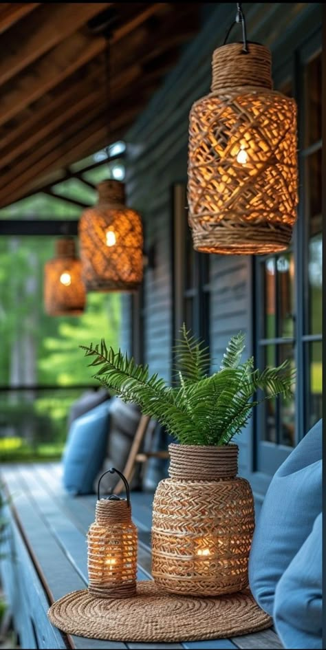 Boho Bathroom Ideas, Decor Things, Patio String Lights, Boho Bathroom, Front Porch Decorating, Backyard Decor, Dream Home Design, Porch Decorating, Beautiful World