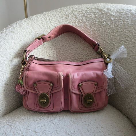 SOLD 🎀Y2k Coach pink leather legacy satchel bag 🎀 ⋆ $145, rare color ⋆ Free US shipping ⋆ fair condition, wrinkling to leather and signs of wear to bottom corners, see all pictures for condition ⋆ 14" x 8" (6" shoulder strap) ⋆ Purchase directly through website in bio or dm me to purchase ⋆ Accessories included ────୨ৎ──── #y2k #coachbag #2000s #vintagecoach #fall #pinterest #fallaesthetic #fallinspo 2000s Pink Aesthetic, Fall Pinterest, Me Bag, Generator Accessories, 2000s Pink, Y2k Shoulder Bag, Pink Shoulder Bag, Fall Inspo, Bags Aesthetic