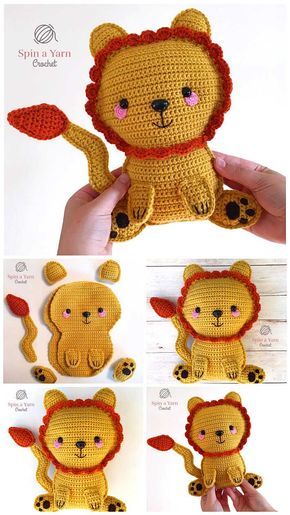 Crochet Rag Doll Animals, Crochet Flat Animals, Crochet Ragdoll Free Pattern, Crochet Rag Doll, Crochet Ragdoll, Lion Crochet, Crochet Pocket, Crochet Free Patterns, Crochet Lion