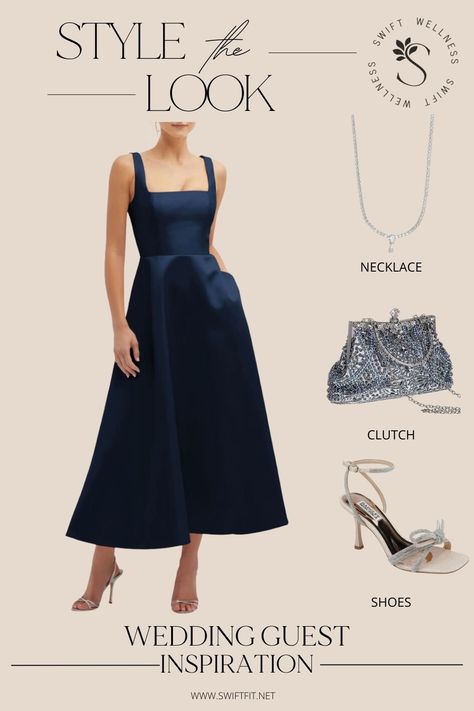 Summer Wedding Guest Outfit Ideas - Blue Square Neck Navy Dress For Wedding Guest, Navy Blue Wedding Dress Guest, Navy Wedding Guest Outfit, Navy Dress Outfit Wedding, Wedding Guest Dress Navy Blue, Navy Blue Wedding Guest Dress, Navy Wedding Guest Dress, Blue Dress Wedding Guest, Blue Square Neck Dress