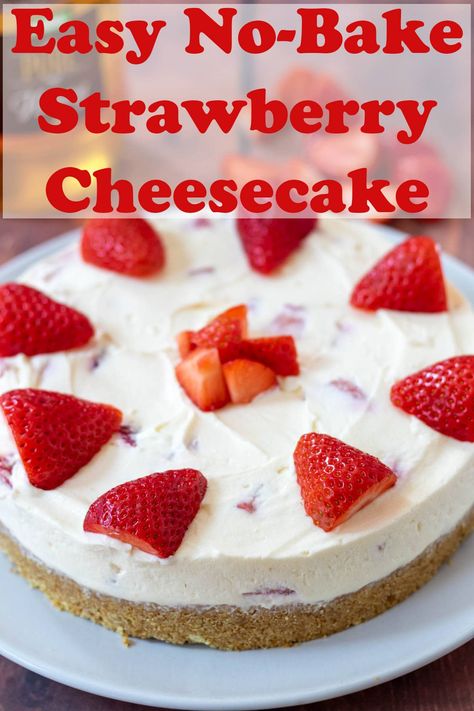 This easy no-bake strawberry cheesecake recipe is perfect for summer entertaining. Delicious, light, smooth and creamy it's the ultimate summer treat! #neilshealthymeals #easynobakestrawberrycheesecake #easystrawberrycheesecake #strawberrycheesecake Strawberry Cheesecake No Bake, Easy Strawberry Cheesecake, Strawberry Cheesecake Recipe, Yummy Desserts Easy, Homemade Recipes Dessert, Meals Easy, Easy Cheesecake Recipes, Baked Strawberries, Bake Cheesecake