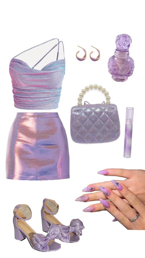 #ootd #outfit #wishlist #fyp #aesthetic #outfitinspo #purple #lavender #party Cute Purple Birthday Outfits, Euphoria Purple Outfit, Lavender Party, Outfit Wishlist, Birthday Dinner Outfit, Silver Outfits, Purple Outfit, Fyp Aesthetic, Party 2023