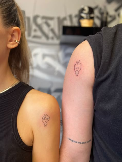 Couple Tattoo ❤️ Fire Water Matching Tattoos, Fire Couple Tattoo, Couple Minimal Tattoo, Fire Boy And Water Girl Tattoo, Matching Tattoos For Boy And Girl, Boy And Girl Matching Tattoos, Fire Matching Tattoos, Matching Tattoos Boy And Girl, Water Fire Tattoo