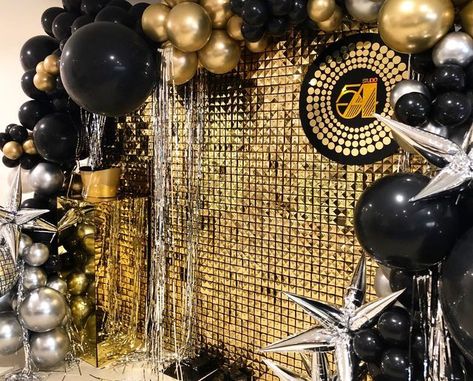 Love & Wishes Styled Events on Instagram: "Studio 54✨ Balloons & streamers by us ✨ Shimmerwall & signage @nextevent.com.au . . #goldcoast #disco #studio54party #goldtheme #goldcoastparty #goldcoastpartyhire #balloons #gcoons #balloonsgarland #balloongarland #balloondecor" Studio 54 Decorations, Studio 54 Theme Party, Studio 54 Party Theme, Retro Disco Party, Disco Theme Party, Studio 54 Party, 70s Disco Party, Disco Party Decorations, Disco 70s