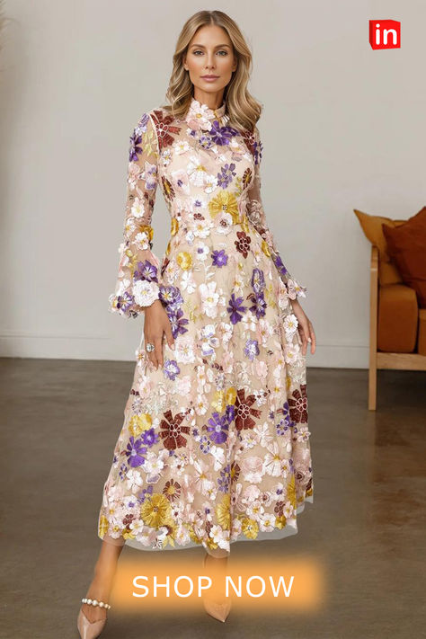 A-Line Mother of the Bride Dress Formal Wedding Guest Elegant High Neck Ankle Length Tulle Long Sleeve with Embroidery Flower 2024  #motherofthebridedress Floral Print Long Mother Of The Bride Dresses 2022, Luxury Floral Embroidered Dress For Wedding Guest, Luxury Floral Print Gown For Wedding Guest, Luxury Lace Work Dresses For Wedding Guest, Floral Mother Of The Bride Dresses Bohemian, Luxury Floral Embroidery Midi Dress For Wedding Guest, Daughter Of Thr Bride Dress, Luxury Long Sleeve Midi Dress With Floral Embroidery, Embroidery Flower Dress