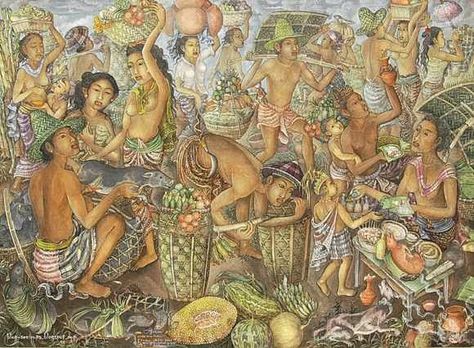 Pattachitra Art, Market Painting, Balinese Art, Bali Painting, Good Meaning, Indonesian Art, Traditional Market, Fish Painting, Natural Scenery