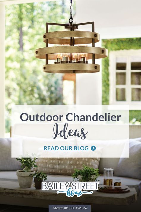 Learn the difference between an indoor and outdoor chandelier, what rating you'll need, and get inspired with our list of 12 outdoor chandelier ideas! Outdoor Chandelier Porch Hanging, Modern Front Porch Chandelier Outdoor, Hanging Outdoor Chandelier Patio, Outdoor Chandeliers Covered Patios, Outdoor Porch Chandelier, Gazebo Chandelier Outdoor, Patio Chandelier Outdoor, Porch Chandelier Outdoor, Front Porch Chandelier Outdoor