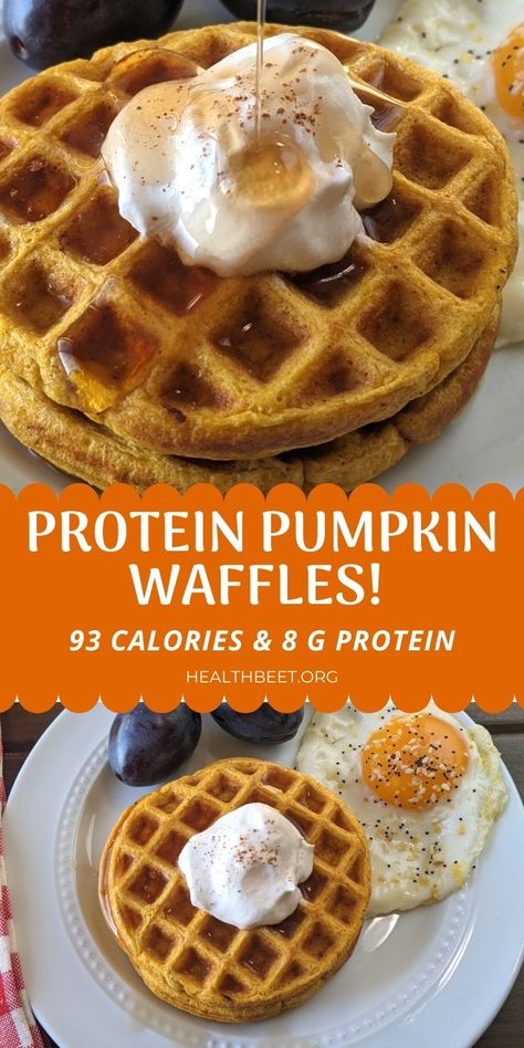 Low Calorie Waffle, High Protein Waffles, Health Beet, Pumpkin Waffles Recipe, Low Calorie Pumpkin, Pumpkin Pie Protein, Protein Ingredients, Protein Waffles, Pumpkin Waffles