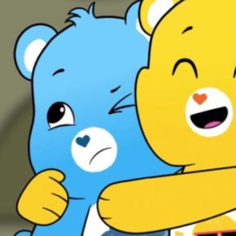 Grumpy Bear And Funshine Bear, Care Bear Matching Pfp, Grumpy Bear Pfp, Care Bears Matching Pfp, 80s Wallpaper, Grumpy Care Bear, Funshine Bear, Bear Stuffed Animal, Care Bear