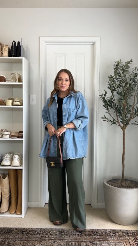 Ogilvie Linen Blend Pants Olive curated on LTK Olive Wide Leg Pants Outfit, Oversized Denim Shirt Outfit, Outfit Wide Leg, Style Inspo Casual, Everyday Outfits Fall, Denim Shirt Outfit, Effortless Chic Style, Birkenstock Outfit, Wide Leg Pants Outfit