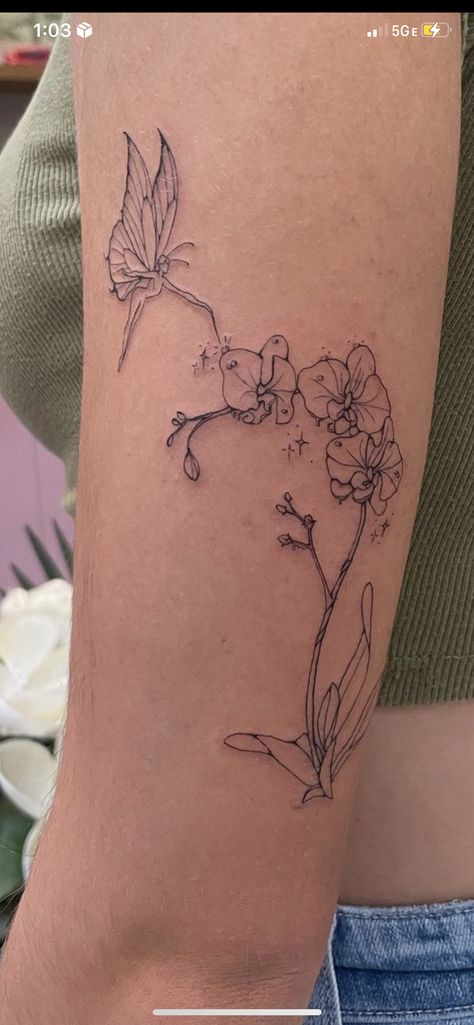 Hummingbird And Orchid Tattoo, Hummingbird Orchid Tattoo, Hummingbird Flower Tattoos, Honeysuckle Tattoo, Orchid Tattoo, Vine Tattoos, Hummingbird Flowers, Hummingbird Tattoo, Cute Tattoo