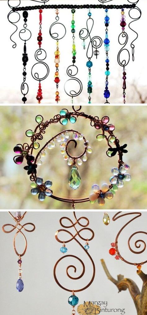 20 Creative DIY Wire Art Ideas & Designs For 2022 Wire Art Ideas, Suncatchers Diy, Crystal Suncatchers Diy, Copper Wire Crafts, Wind Chimes Homemade, Glass Bead Crafts, Suncatcher Diy, Diy Suncatchers, Wind Chimes Craft