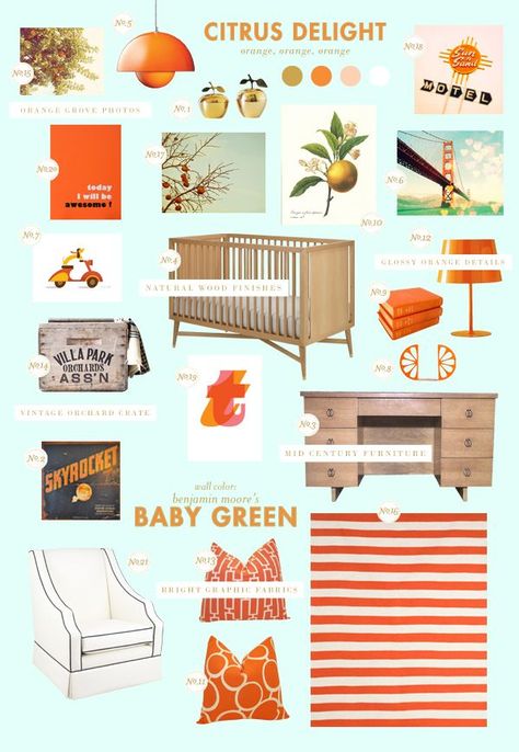 Florida Nursery Theme, Lay Baby Lay, Orange Nursery, Citrus Baby, Girl Nursery Themes, Nursery Trends, Baby Nursery Neutral, Baby Nursery Themes, Nursery Style