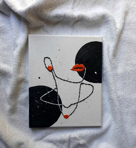 Home Decor Embroidery, Embroidery Pictures, Clay Idea, Canvas Art Painting Abstract, Embroidered Canvas Art, Embroidery Canvas, Orange Lips, Couple Painting, Embroidery Diy