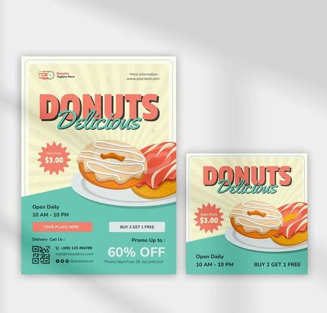 Donuts Delicious Flyer & Instagram Post Template AI, EPS, PSD Food Bakery, Sale Flyer, Graphic Design Poster, Instagram Post Template, Menu Design, Post Design, Print Ads, Post Templates, Ad Design