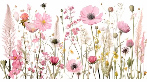 An artwork of wildflowers in the colours of pink, create a wild and beautiful backdrop Wild Flower Backdrop, Baby Pink Flowers, Pink Wild Flowers, Pink Wildflowers, Cherry Blossom Wall Art, Pink Flowers Background, Pink And White Background, African Artwork, Flower Graphic Design