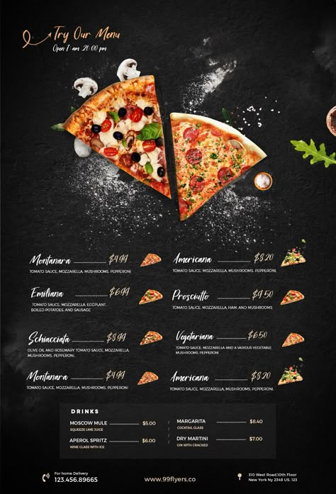 Download Restaurant Food Menu PSD Template for free. This flyer is editable and suitable for any type of any food & beverage related businesses #free #psd #Menu #FoodMenu #PizzaMenu Pizza Menu Background, Pizza Menu Design Templates, Pizza Menu Design Ideas Graphics, Pizzeria Menu Design, Pizza Menu Design Ideas, Pizza Menu Board, Pizza Menu Ideas, Restaurant Menu Design Ideas, Fast Food Menu Design