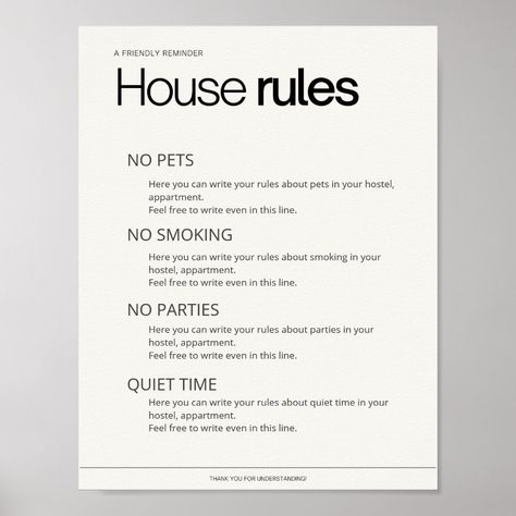 Hostel Rules, House Rules Template, Info Poster, Hostel Room, Airbnb House, Price List Template, House Rules, Outfit Hijab, List Template