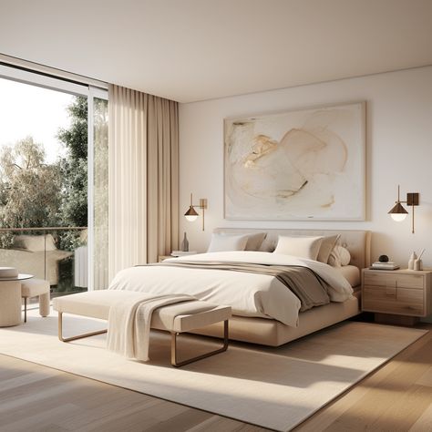 House Neutral Aesthetic, Neutral Classic Bedroom, Cozy Bed Design, Modern Neutral Bedroom Ideas, Master Bedrooms High Ceilings, Master Remodel Bedroom, Neutral Cozy Bedroom Ideas, Tan Bedroom Aesthetic, Aesthetic Bedroom Big