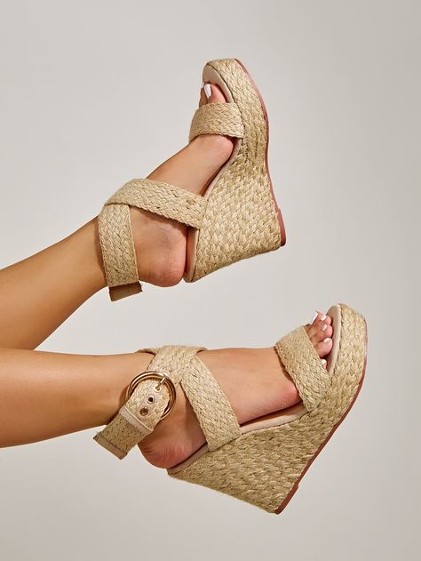 Apricot Vacation    Plain Wedge Sandals Embellished   Women Shoes Wedge Sandals 2023, Classy Wedges, Straw Wedges, Wedge Sandals Outfit, Wedge Sneakers Outfit, Bridal Shoes Wedges, Summer Heels Outfit, Casual Heels Outfit, Beach Wedges