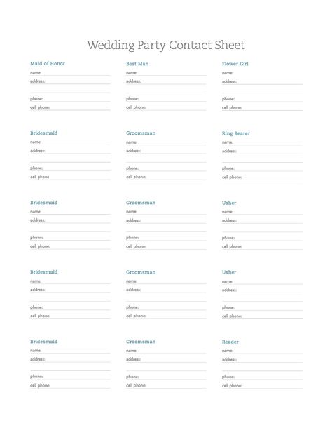 wedding party contact sheet Wedding Contact Sheet, Wedding Contact List, Wedding Processional Order, Processional Order, Wedding Processional, Wedding Checklists, Wedding Budget Planner, Music Wedding, Contact Sheet