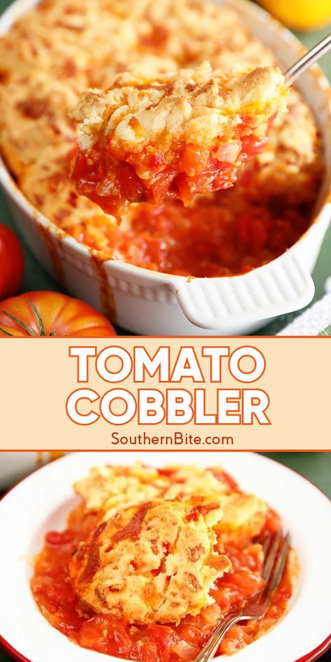 This thick and rich tomato cobbler is flavored simply with onions and garlic but then it’s topped with super easy pimento cheese drop biscuits.  If the idea of tomato cobbler seems a little foreign to you, think about a warm, buttery biscuit sopping up the most delicious homemade marinara sauce you’ve ever had. That’s tomato cobbler. Pimento Cheese Biscuits, Easy Pimento Cheese, Cheese Drop Biscuits, Tomato Cobbler, Homemade Marinara Sauce, Marinara Sauce Homemade, Drop Biscuits, Cheese Biscuits, Buttery Biscuits