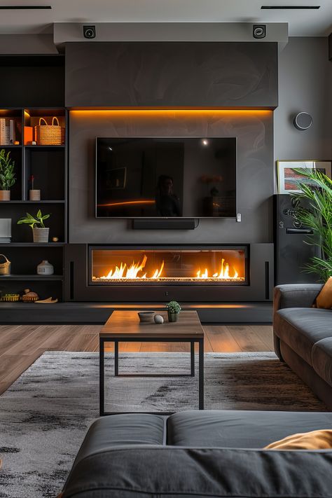 Cozy Up Your Home with a Stylish Electric Fireplace – Perfect for Any Room!  Transform your space with an electric fireplace that combines style, warmth, and convenience! Whether you're looking for a modern touch or a rustic vibe, our electric fireplaces fit seamlessly into any décor.  #ElectricFireplace #HomeDecor #CozyHome #InteriorDesign #ModernFireplace #HomeImprovement #SmallSpaceLiving Electric Fireplace Walls With Tv, Electric Fires Living Room, Bedroom Fireplace Electric, Concrete Electric Fireplace, Indoor Fireplace Living Rooms, Living Room Fireplace Ideas With Tv, Modern Fireplace Ideas With Tv Feature Walls, Short Fireplace, Electric Fireplace Surround Ideas