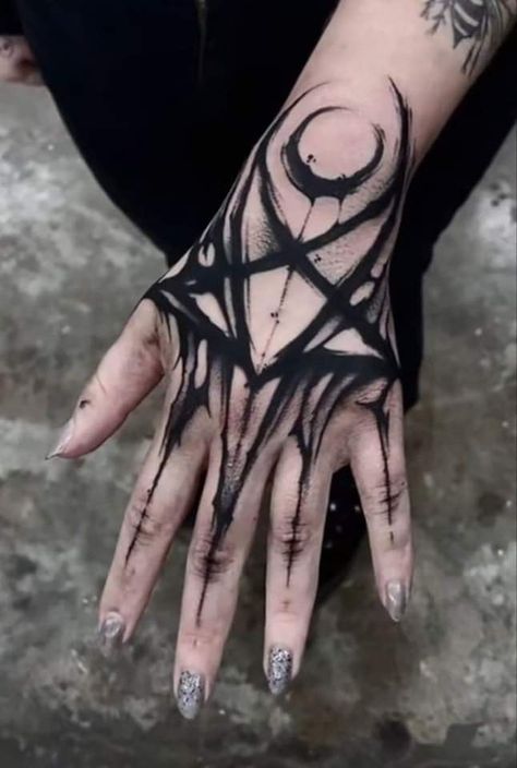 Satanic Symbol Tattoo, Baphomet Neck Tattoo, Satanic Tattoo Design Ideas, Tattoo Satanic, Satanic Tattoo Design, Pentagram Tattoo, Satanic Tattoos, Hand Symbols, Demon Tattoo