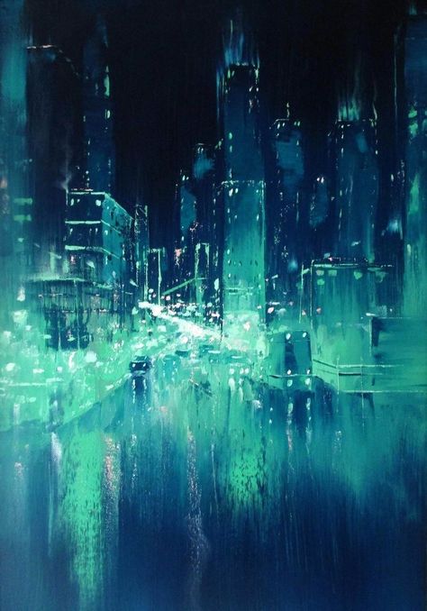 Cyberpunk Painting, Synthwave Art, Tokyo Skyline, Art Cyberpunk, Edouard Vuillard, Skyline Painting, Rain Painting, Wayne Thiebaud, Vaporwave Art