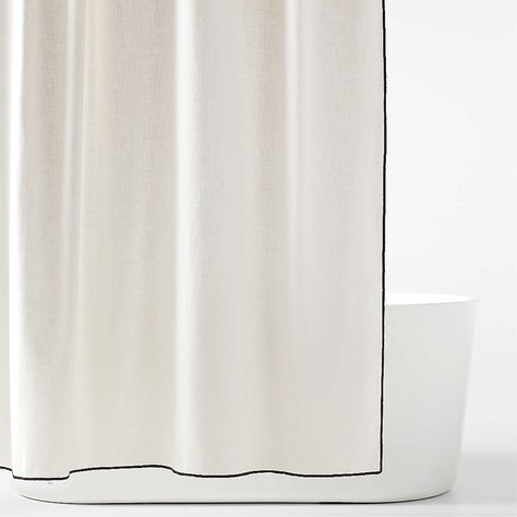 Modern Shower Curtains, Rings & Liners | Crate & Barrel Black White Shower Curtain, Small Bathroom Styles, Black And White Shower Curtain, Shower Curtain Black, Gray Shower Curtains, Black Shower Curtains, Cool Shower Curtains, Tailored Style, Modern Shower Curtains