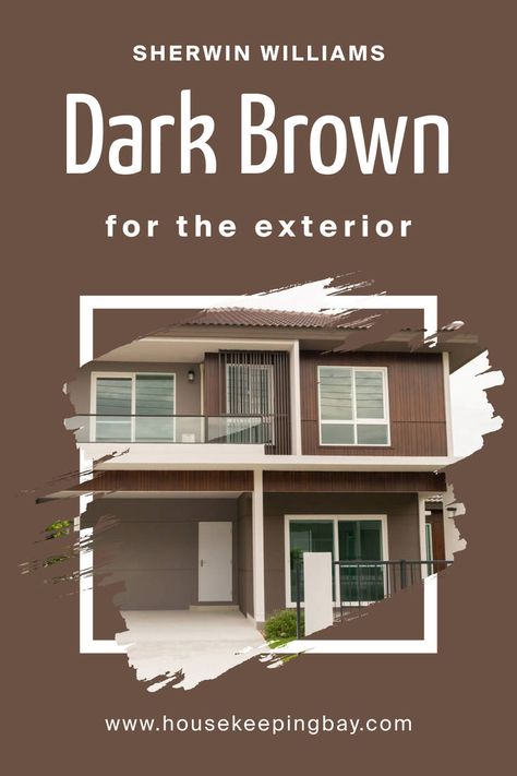 Dark Brown SW 7520 for the Exterior by Sherwin-Williams Dark Brown Roof House Colors, Dark Brown Siding Exterior, Brown Siding House Color Schemes, Dark Brown Exterior House Colors, Brown Trim House Exterior, Brown Exterior House Colors, House Doors Colors, Brown House Exterior, Dark Brown Kitchen