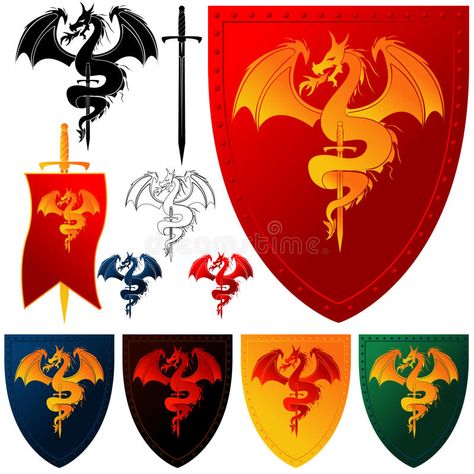 Coat of Arms 102 - Dragon vector illustration Dragon Coat Of Arms, Dragon Vector, Dragon Illustration, Antique Images, Stock Photography Free, Image Photography, Fantasy World, Coat Of Arms, Swords